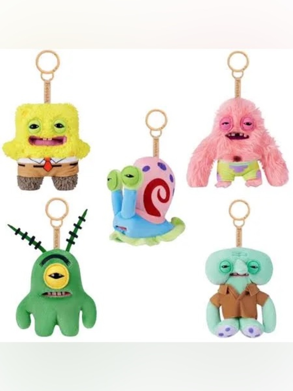 Fuggler SpongeBob SquarePants Plush Keychain Collection Lot of 5, ZURU- NWT